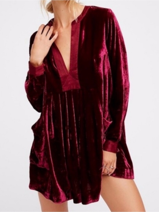 Free People Dresses & Skirts - Free People Choose Me Velvet Mini Dress in Burgundy